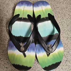 Tommy Bahama Green Blue Black Striped Pineapple Flip Flops
